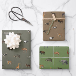 Jungle Safari Dieren Patroon Groen Bruin Olijf Inpakpapier Vel