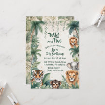 Jungle Safari Dieren Vijf Wilde Jongen 5e Verjaard