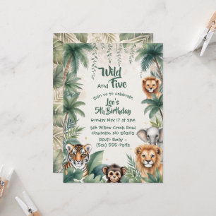 Jungle Safari Dieren Vijf Wilde Jongen 5e Verjaard Kaart