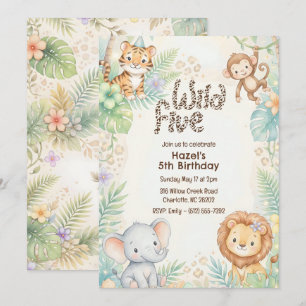 Jungle Safari Dieren Wild Five 5e Verjaardag  Kaart
