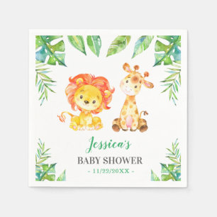 Jungle Safari Groen Baby Boy Shower Leeuw Giraffe Servet