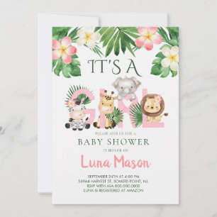 Jungle Safari It's A Girl Baby Shower Kaart