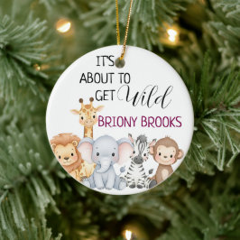 Jungle Safari "It's About To Get Wild" Baby Shower Keramisch Ornament