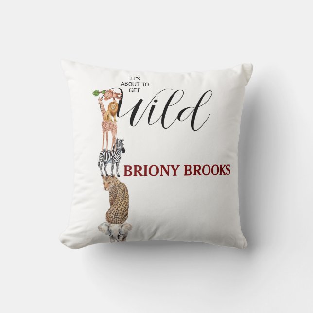 Jungle Safari "It's About To Get Wild" Baby Shower Kussen (Voorkant)