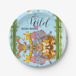 Jungle Safari "It's About To Get Wild" Baby Shower Papieren Bordje