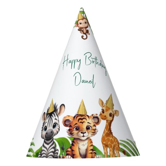 🎉 Jungle Safari Kids Birthday Party Hats Feesthoedjes (Voorkant)