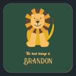 Jungle Safari Leeuw Ex Libris Label, Boeksticker Vierkante Sticker<br><div class="desc">Kinder ex libris labelstickers met een schattige leeuw. U kunt alle tekst aanpassen.</div>