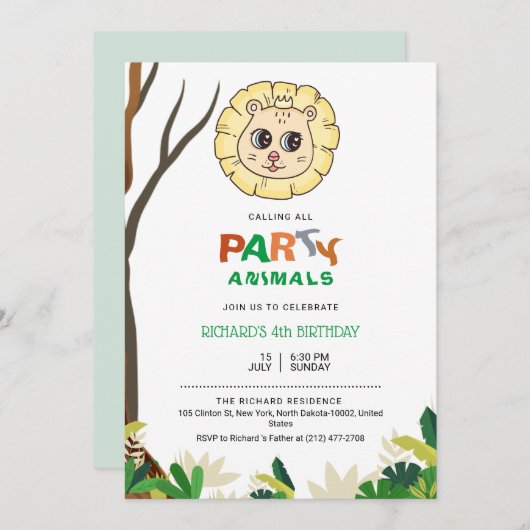 Jungle Safari Leeuw Thema Kinderen Verjaardagsfees Kaart (Voorkant / Achterkant)