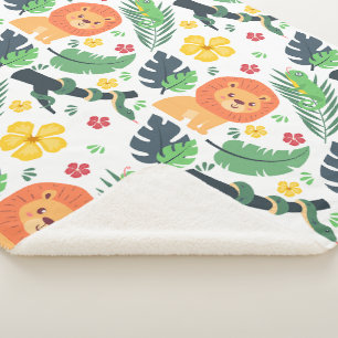 Jungle Safari – Leeuwen & Bladeren Sherpa Deken