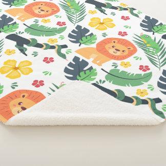 Jungle Safari – Leeuwen & Bladeren Sherpa Deken