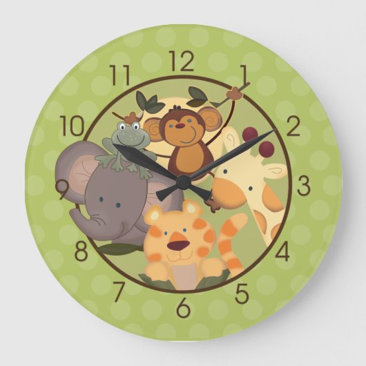 Jungle Safari Nursery Wall Clock Grote Klok (Voorkant)