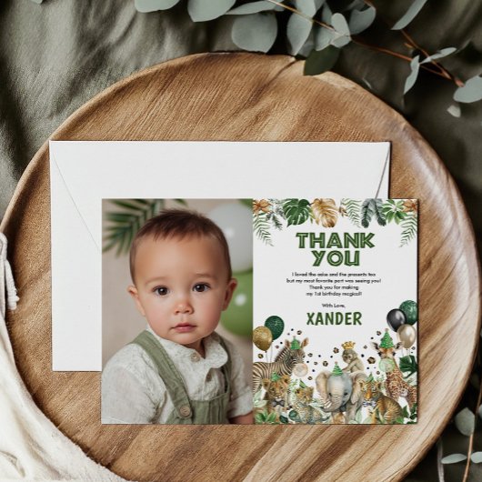 Jungle Safari Party Animals Boy Birthday Photo Bedankkaart