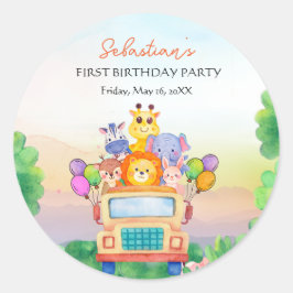 Jungle Safari Ride Theme 1st Birthday Ronde Sticker