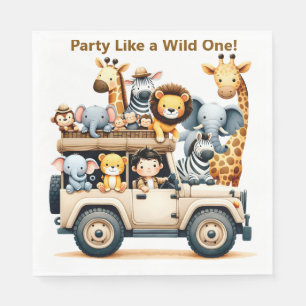 Jungle Safari Verjaardag Servetten   Bewerkbaar