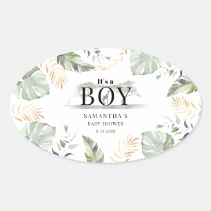 Jungle Safari Waterverf Giraffe Jongen Baby Borrel Ovale Sticker