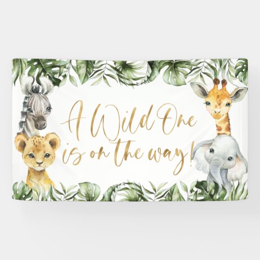 Jungle Safari Wild One 1e Verjaardag Achtergrond Spandoek (Horizontaal)