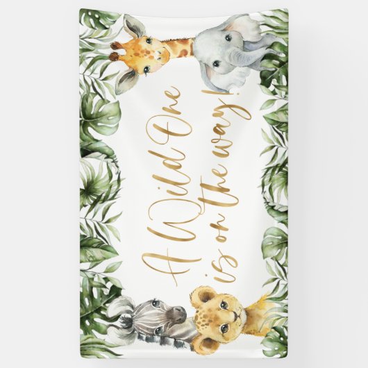 Jungle Safari Wild One 1e Verjaardag Backdrop Spandoek (Verticaal)