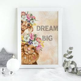 Jungle Safari wildone baby shower waterverf  Goud Poster