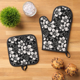 JUNGLE SURF PATROON IN ZWART OVENWANT & PANNENLAP SET