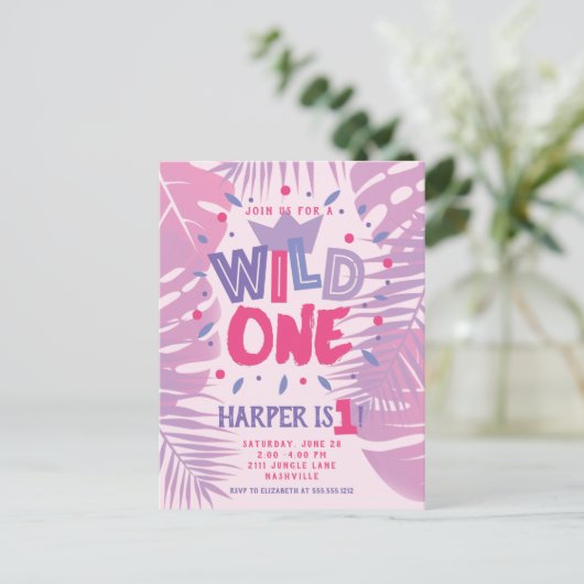 Jungle Thema Eerste Verjaardag Meisje Wild One Briefkaart (Staand voorkant)