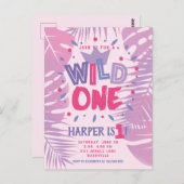 Jungle Thema Eerste Verjaardag Meisje Wild One Briefkaart (Voorkant / Achterkant)