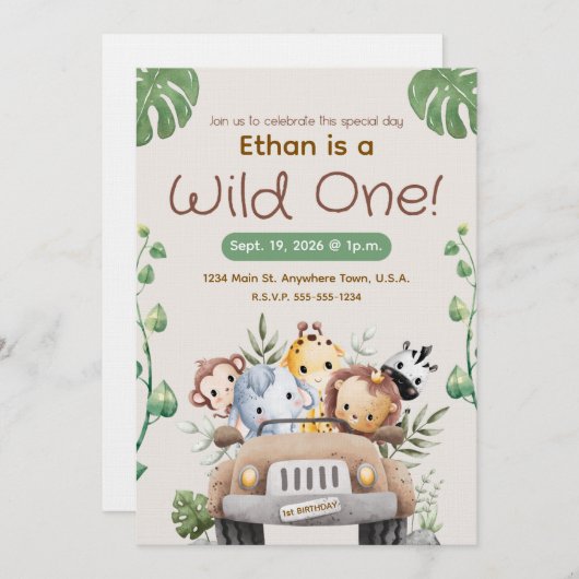 JUNGLE THEME INVITATION FOR BABY/TODDLER KAART (Voorkant / Achterkant)
