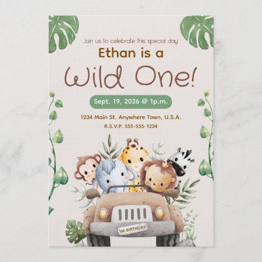 JUNGLE THEME INVITATION FOR BABY/TODDLER KAART (Voorkant)