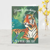 Jungle Tijger Verjaardags Kaart (Gele Bloem)