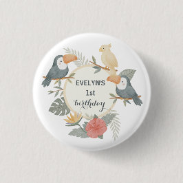 Jungle Toekan 1e Verjaardag Boho Feest Baby Borrel Ronde Button 3,2 Cm