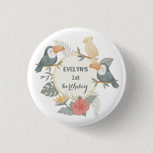 Jungle Toekan 1e Verjaardag Boho Feest Baby Borrel Ronde Button 3,2 Cm