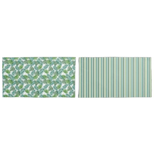 Jungle Tropische Palmboom Bladeren & Strepen Patro Kussensloop (Voorkant-Set)