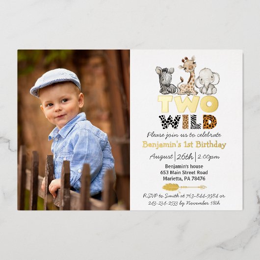 Jungle Twee Wilde Foto Echt Goud Folie Uitnodiging (Voorkant)