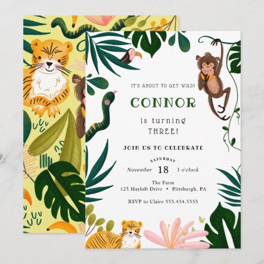 Jungle Verjaardagsfeestje Kaart (Voorkant / Achterkant)