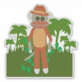 Jungle Verkenner Sock Monkey Pret Avontuur Design Sticker (Voorkant)