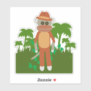 Jungle Verkenner Sock Monkey Pret Avontuur Design Sticker