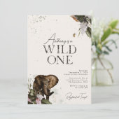 Jungle Watercolor Olifant Wild One 1e Verjaardag Kaart (Staand voorkant)