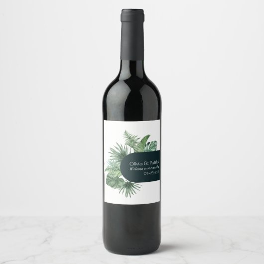 Jungle waterverf boho ontwerp label wijn etiket (Voorkant)
