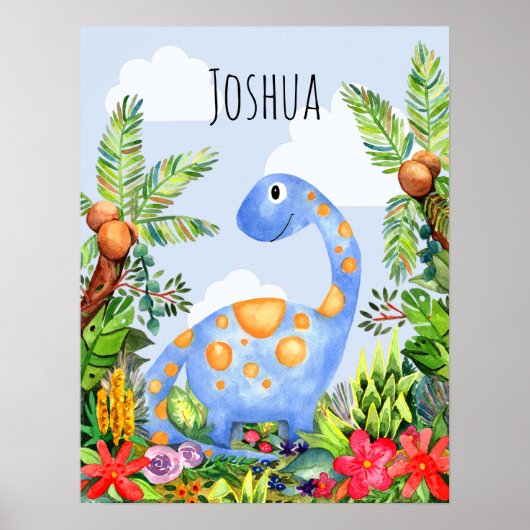 Jungle Waterverf Dinosaurus Baby Jongens Slaapkame Poster (Voorkant)