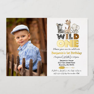 Jungle Wild One Foto Echt Goud Folie Uitnodiging