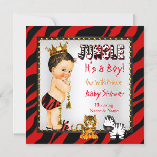 Jungle Wilde Prins Baby Shower Rood Bruin Haar Kaart