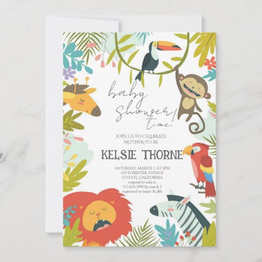 Jungle Wildlife Baby Shower Kaart (Voorkant)