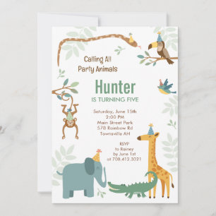 Jungle Zoo Dieren Wild Feest Verjaardagsuitnodigin Kaart