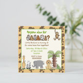 Junglebeige, bruin safari kinderen verjaardagsfees kaart (Staand voorkant)