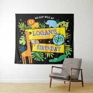 JUNGLEDIEREN SAFARI DIERentuin Verjaardagsbanner b Wandkleed