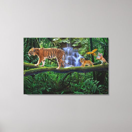 JUNGLETIJGER EN HAAR WELPEN CANVAS AFDRUK (Voorkant)