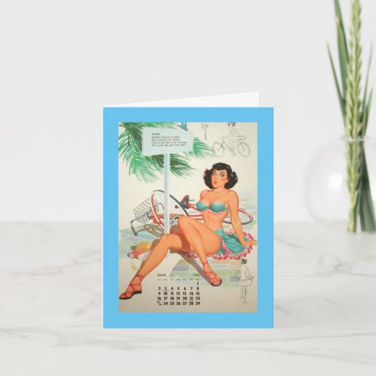 Juni 1957,  Vintage Pinup Verjaardag Kaart (Voorkant)