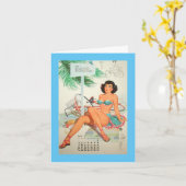 Juni 1957,  Vintage Pinup Verjaardag Kaart (Gele Bloem)