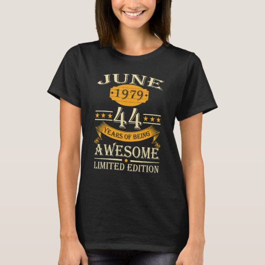 Juni 1979 44 jaar Geweldige ideeënretro 44 ton T-shirt (Voorkant)