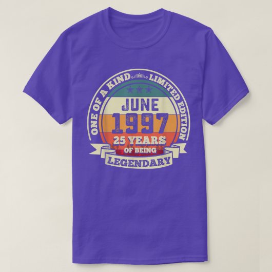 Juni 1997 25e verjaardag met 25 jaar been t-shirt (Design voorkant)