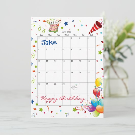 Juni 2022 Kalender Gelukkige Verjaardag Uitnodigin Kaart (Staand voorkant)